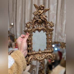 Gold Angelic Picture Frame Or Mirror Cast Iron Heavy. Angel Hollywood Regency